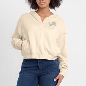 Nike Detroit Lions Women's Cream Glory Cropped Full-Zip Hoodie Size L (0673)